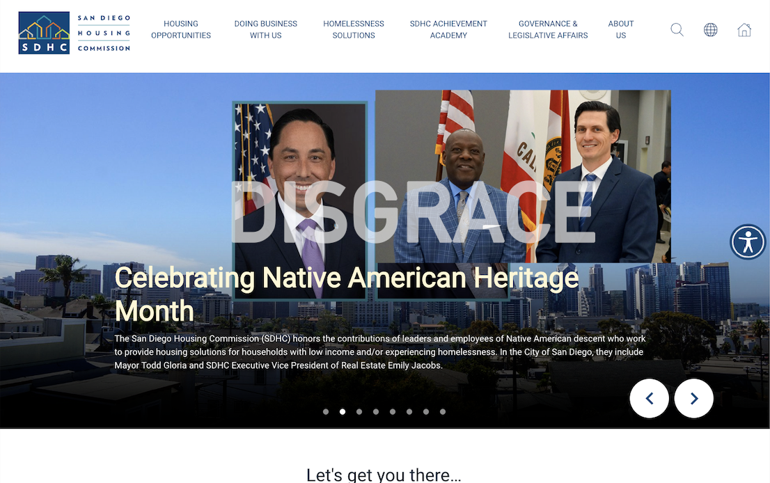 San Diego Disgrace Mayor Todd Gloria hire PUBLIC government entity SDHC EUGENE MITCHELL CHAIR OF THE BOARD,